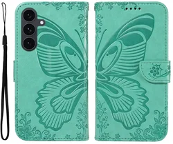 Samsung Galaxy S25 FE Hoesje Wallet Vlinder Book Case Kunstleer Groen afbeelding