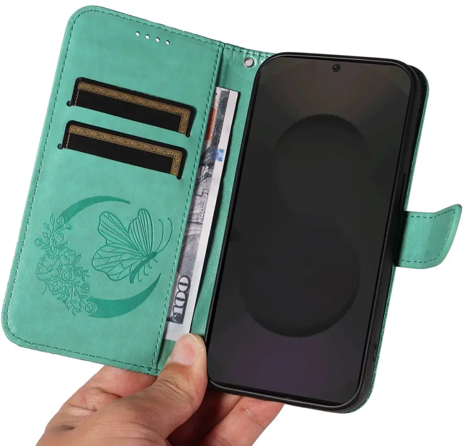 Samsung Galaxy S25 FE Hoesje Wallet Vlinder Book Case Kunstleer Groen afbeelding 11