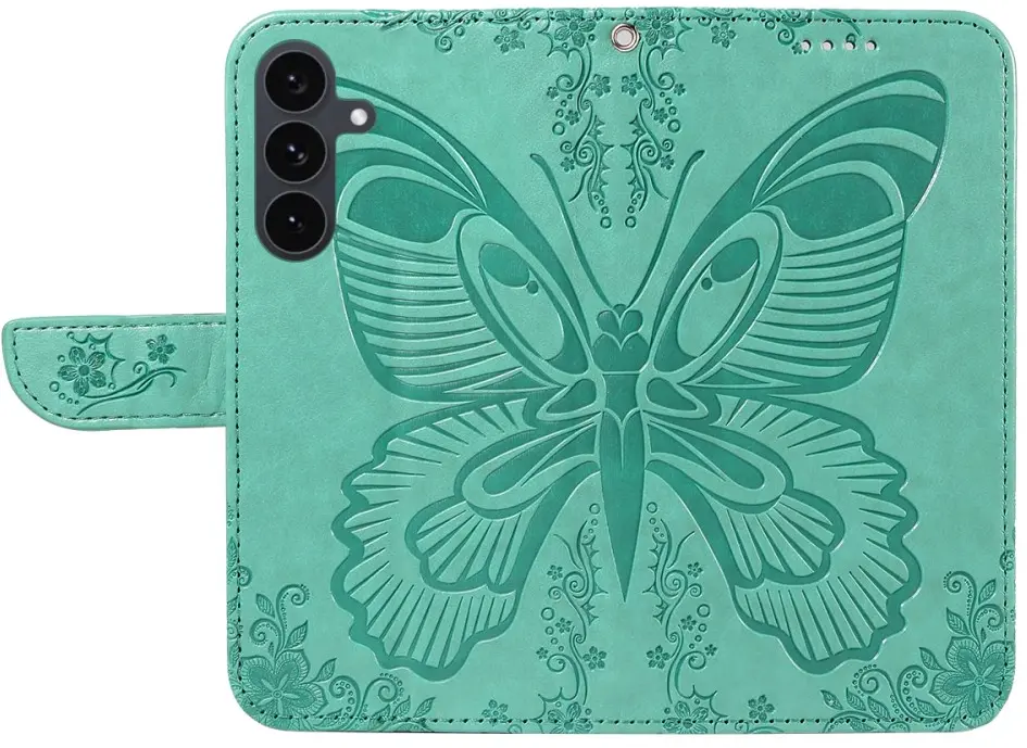 Samsung Galaxy S25 FE Hoesje Wallet Vlinder Book Case Kunstleer Groen afbeelding 6
