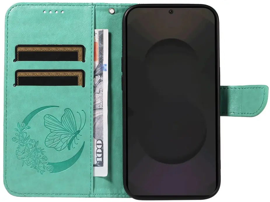 Samsung Galaxy S25 FE Hoesje Wallet Vlinder Book Case Kunstleer Groen afbeelding 5