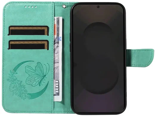 Samsung Galaxy S25 FE Hoesje Wallet Vlinder Book Case Kunstleer Groen afbeelding 5