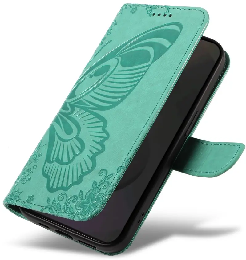 Samsung Galaxy S25 FE Hoesje Wallet Vlinder Book Case Kunstleer Groen afbeelding 12