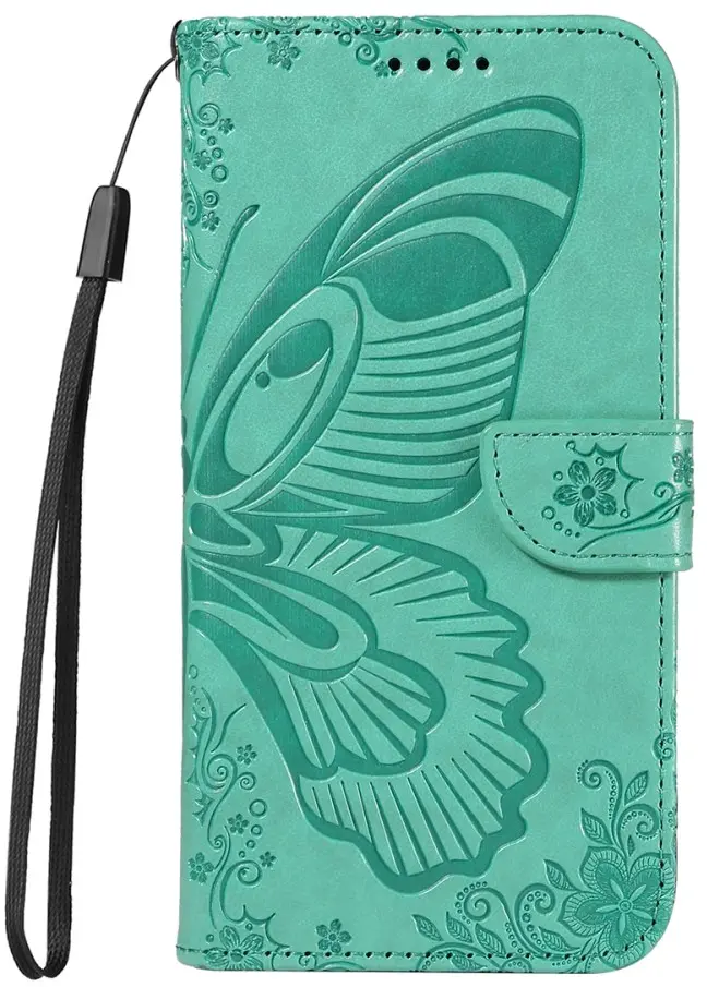 Samsung Galaxy S25 FE Hoesje Wallet Vlinder Book Case Kunstleer Groen afbeelding 9