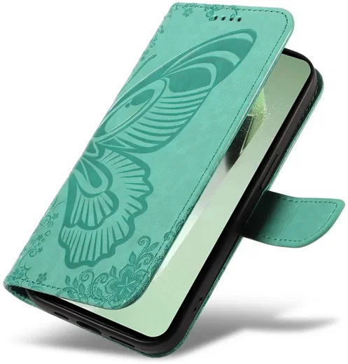 Samsung Galaxy S24 FE Hoesje Wallet Vlinder Book Case Kunstleer Groen afbeelding 7