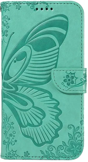 Samsung Galaxy S24 FE Hoesje Wallet Vlinder Book Case Kunstleer Groen afbeelding 9