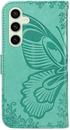 Samsung Galaxy S24 FE Hoesje Wallet Vlinder Book Case Kunstleer Groen afbeelding 10