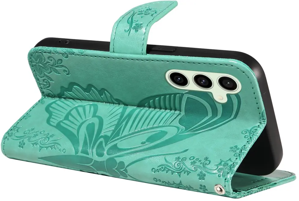 Samsung Galaxy S24 FE Hoesje Wallet Vlinder Book Case Kunstleer Groen afbeelding 6