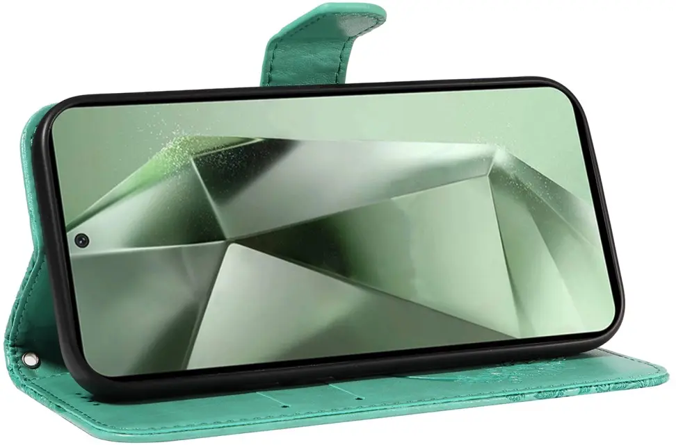 Samsung Galaxy S24 FE Hoesje Wallet Vlinder Book Case Kunstleer Groen afbeelding 5