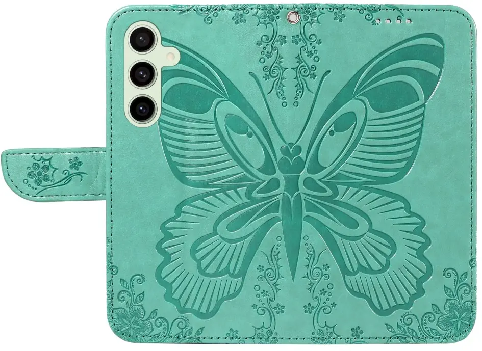 Samsung Galaxy S24 FE Hoesje Wallet Vlinder Book Case Kunstleer Groen afbeelding 2