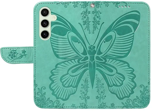 Samsung Galaxy S24 FE Hoesje Wallet Vlinder Book Case Kunstleer Groen afbeelding 2