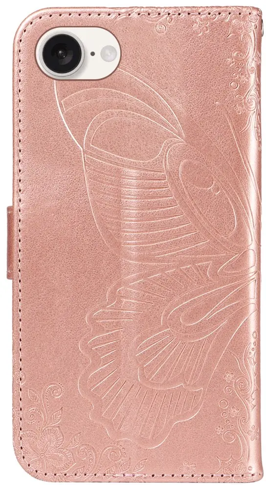 Apple iPhone 17e / 16e Hoesje Wallet Vlinder Book Case Kunstleer Roze Goud afbeelding 9