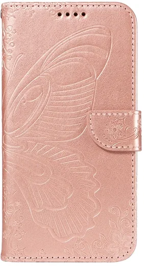Apple iPhone 17e / 16e Hoesje Wallet Vlinder Book Case Kunstleer Roze Goud afbeelding 8