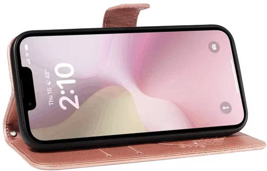 Apple iPhone 17e / 16e Hoesje Wallet Vlinder Book Case Kunstleer Roze Goud afbeelding 5