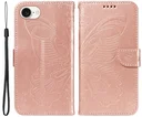 Apple iPhone 17e / 16e Hoesje Wallet Vlinder Book Case Kunstleer Roze Goud
