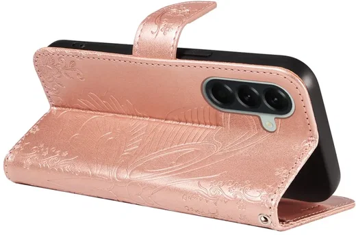Samsung Galaxy A57 Hoesje Wallet Vlinder Book Case Kunstleer Roze Goud afbeelding 2