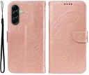 Samsung Galaxy A57 Hoesje Wallet Vlinder Book Case Kunstleer Roze Goud