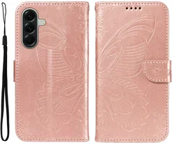 Samsung Galaxy A57 Hoesje Wallet Vlinder Book Case Kunstleer Roze Goud afbeelding