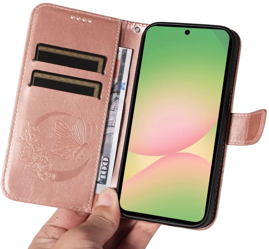 Samsung Galaxy A57 Hoesje Wallet Vlinder Book Case Kunstleer Roze Goud afbeelding 11