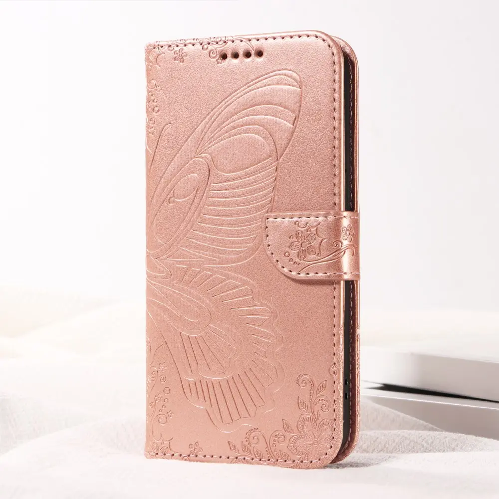 Samsung Galaxy A57 Hoesje Wallet Vlinder Book Case Kunstleer Roze Goud afbeelding 4
