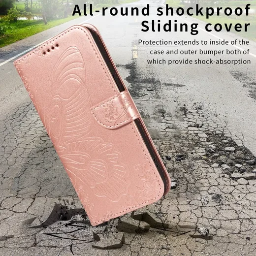 Samsung Galaxy A56 Hoesje Wallet Vlinder Book Case Kunstleer Roze Goud afbeelding 4