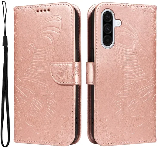 Samsung Galaxy A56 Hoesje Wallet Vlinder Book Case Kunstleer Roze Goud afbeelding 1