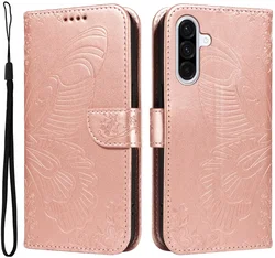 Samsung Galaxy A56 Hoesje Wallet Vlinder Book Case Kunstleer Roze Goud afbeelding