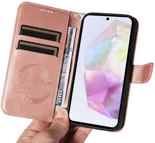 Samsung Galaxy A56 Hoesje Wallet Vlinder Book Case Kunstleer Roze Goud afbeelding 8