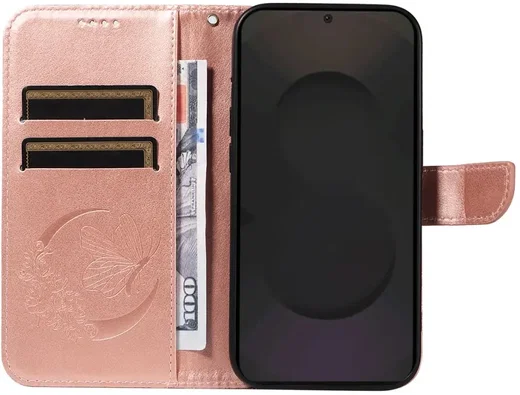 Samsung Galaxy S25 FE Hoesje Wallet Vlinder Book Case Kunstleer Roze Goud afbeelding 5