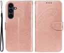 Samsung Galaxy S25 FE Hoesje Wallet Vlinder Book Case Kunstleer Roze Goud