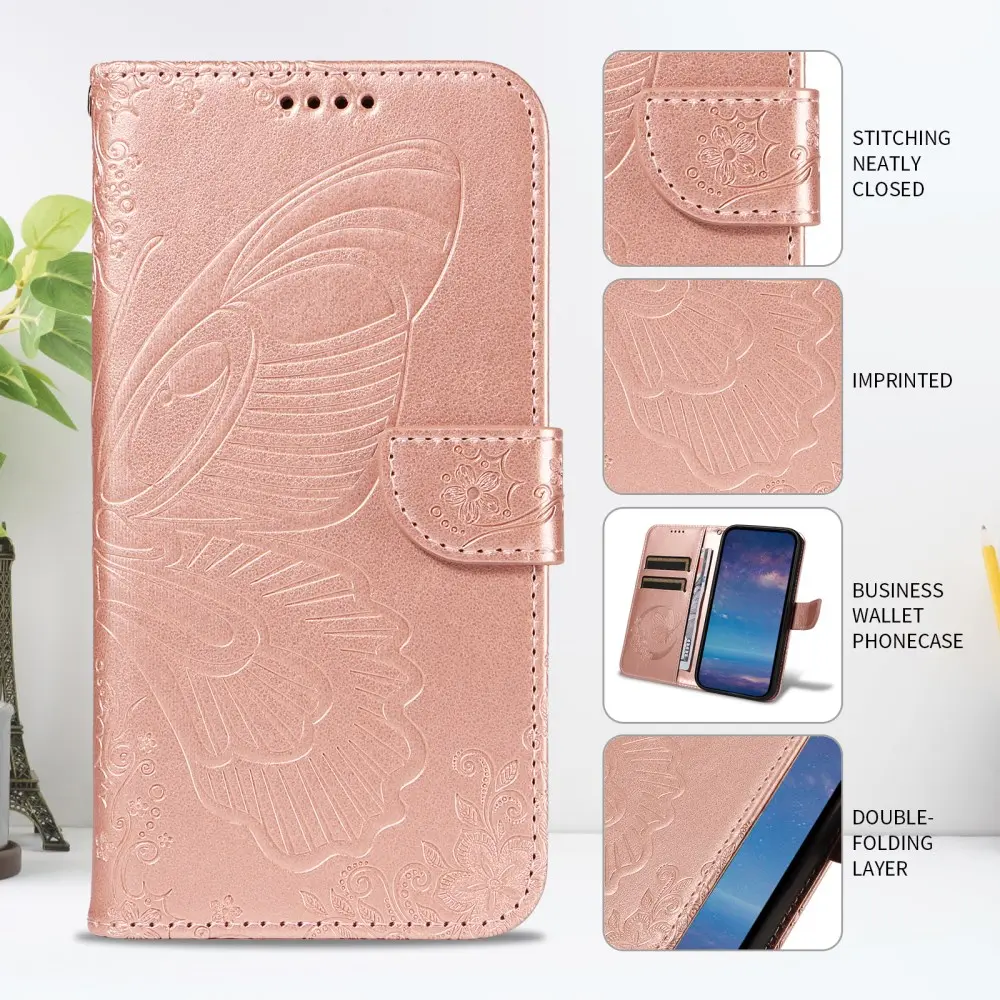 Samsung Galaxy S25 FE Hoesje Wallet Vlinder Book Case Kunstleer Roze Goud afbeelding 8