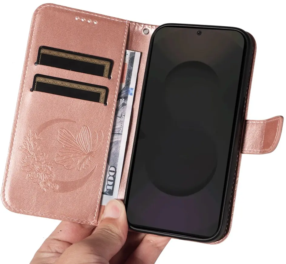 Samsung Galaxy S25 FE Hoesje Wallet Vlinder Book Case Kunstleer Roze Goud afbeelding 11