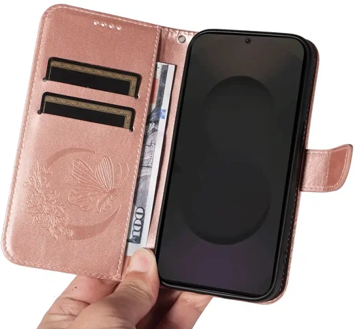 Samsung Galaxy S25 FE Hoesje Wallet Vlinder Book Case Kunstleer Roze Goud afbeelding 11