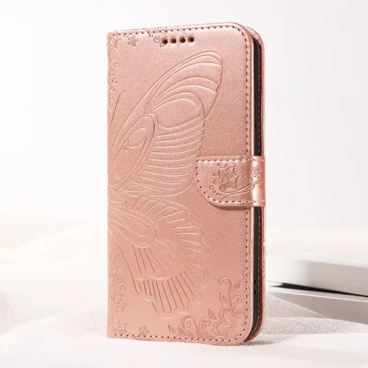 Samsung Galaxy S25 FE Hoesje Wallet Vlinder Book Case Kunstleer Roze Goud afbeelding 4