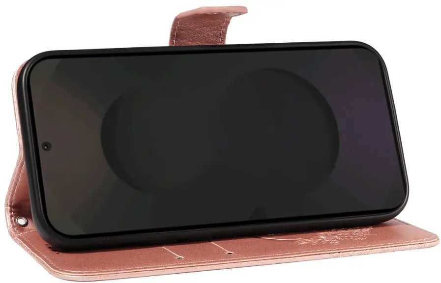 Samsung Galaxy S25 FE Hoesje Wallet Vlinder Book Case Kunstleer Roze Goud afbeelding 2