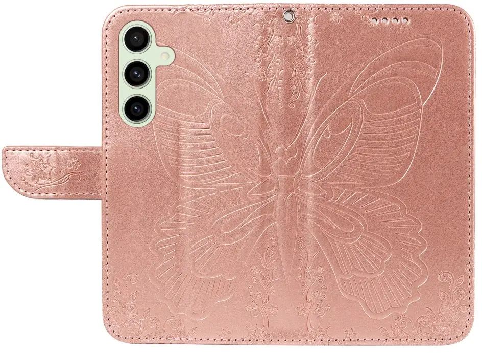 Samsung Galaxy S24 FE Hoesje Wallet Vlinder Book Case Kunstleer Roze Goud afbeelding 2