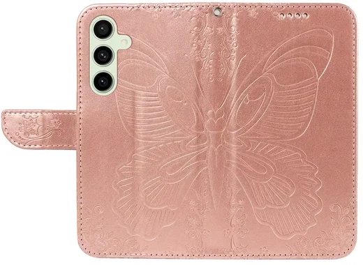 Samsung Galaxy S24 FE Hoesje Wallet Vlinder Book Case Kunstleer Roze Goud afbeelding 2