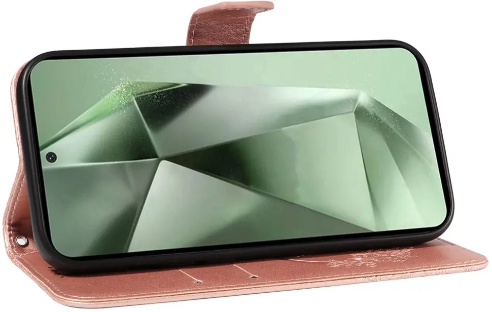 Samsung Galaxy S24 FE Hoesje Wallet Vlinder Book Case Kunstleer Roze Goud afbeelding 5