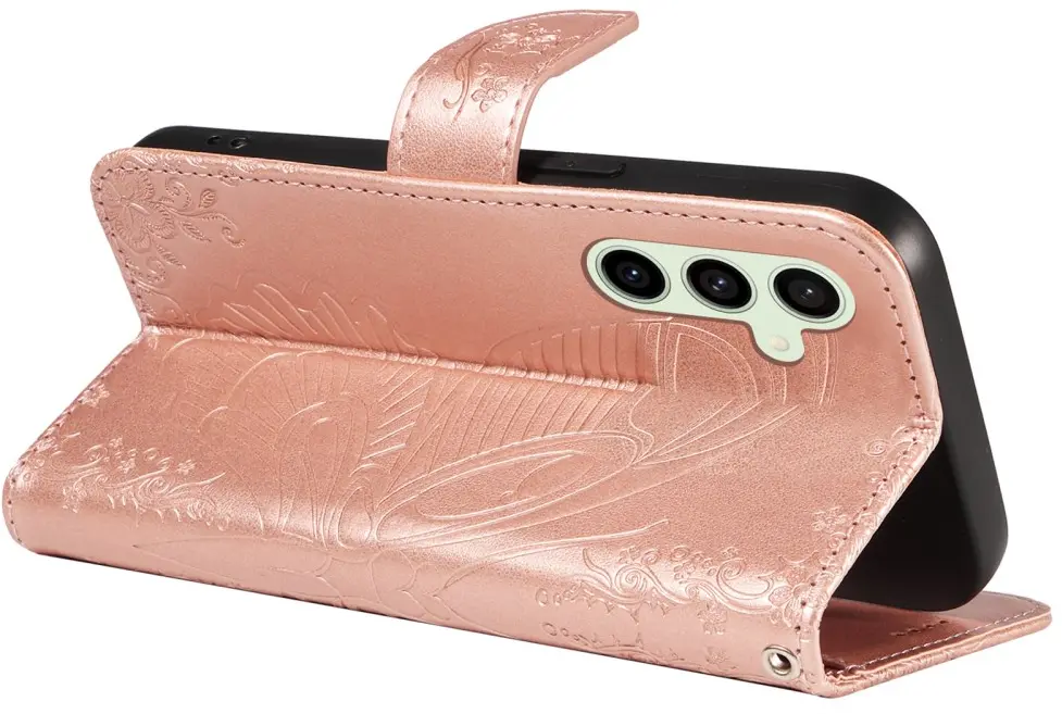Samsung Galaxy S24 FE Hoesje Wallet Vlinder Book Case Kunstleer Roze Goud afbeelding 6