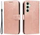 Samsung Galaxy S24 FE Hoesje Wallet Vlinder Book Case Kunstleer Roze Goud