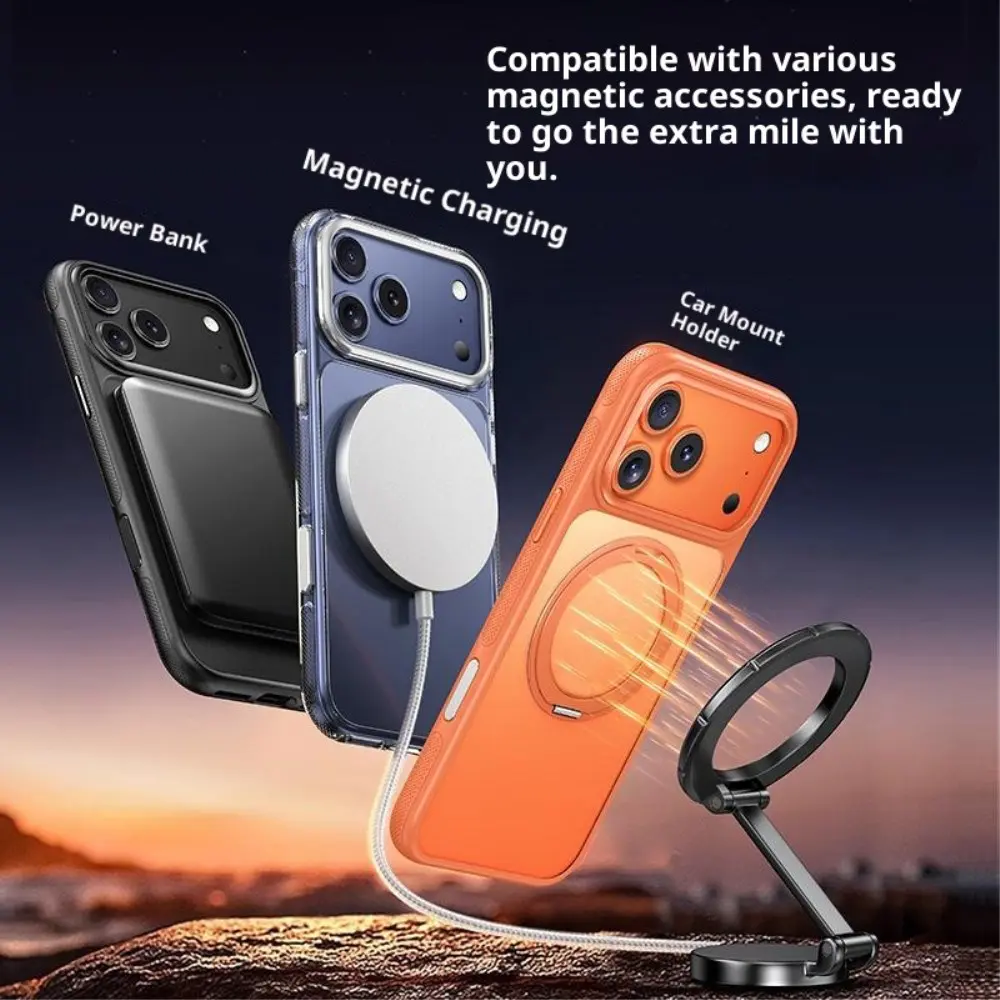Apple iPhone 17 Pro Premium Hoesje MagSafe Kickstand Oranje afbeelding 3