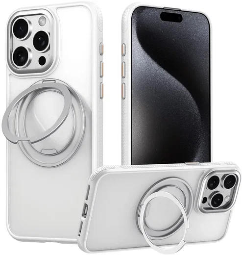 Apple iPhone 16 Pro Premium Hoesje MagSafe Kickstand Wit afbeelding 1