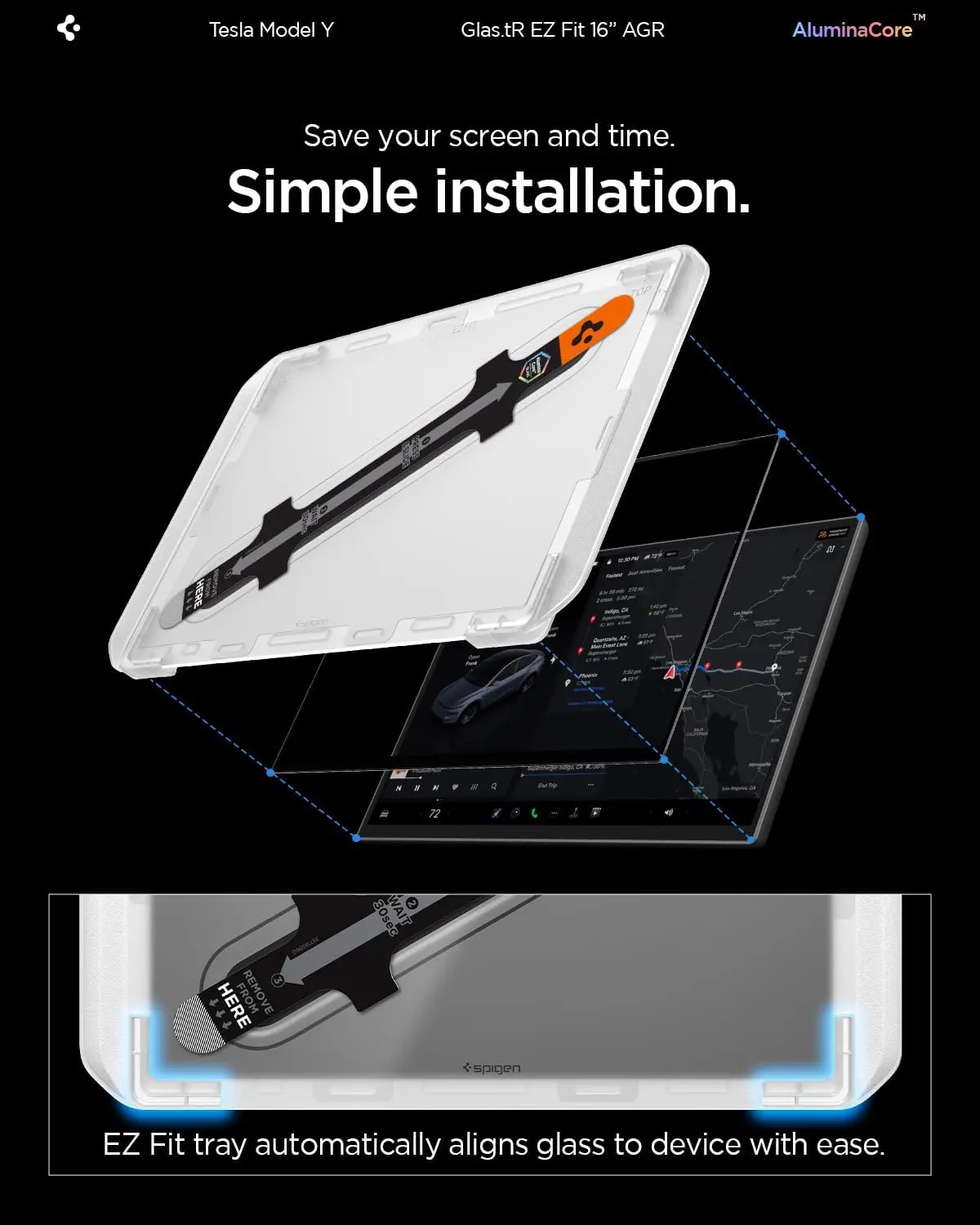 Spigen EZ Fit GLAS.tR Tesla Model Y Anti-Glare Screen Protector afbeelding 4