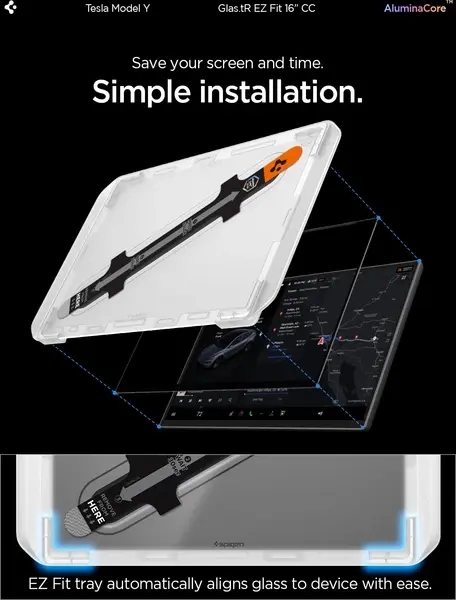 Spigen EZ Fit GLAS.tR Tesla Model Y Screen Protector afbeelding 5