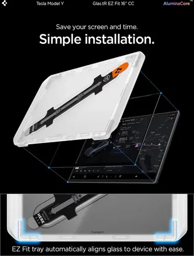 Spigen EZ Fit GLAS.tR Tesla Model Y Screen Protector afbeelding 5