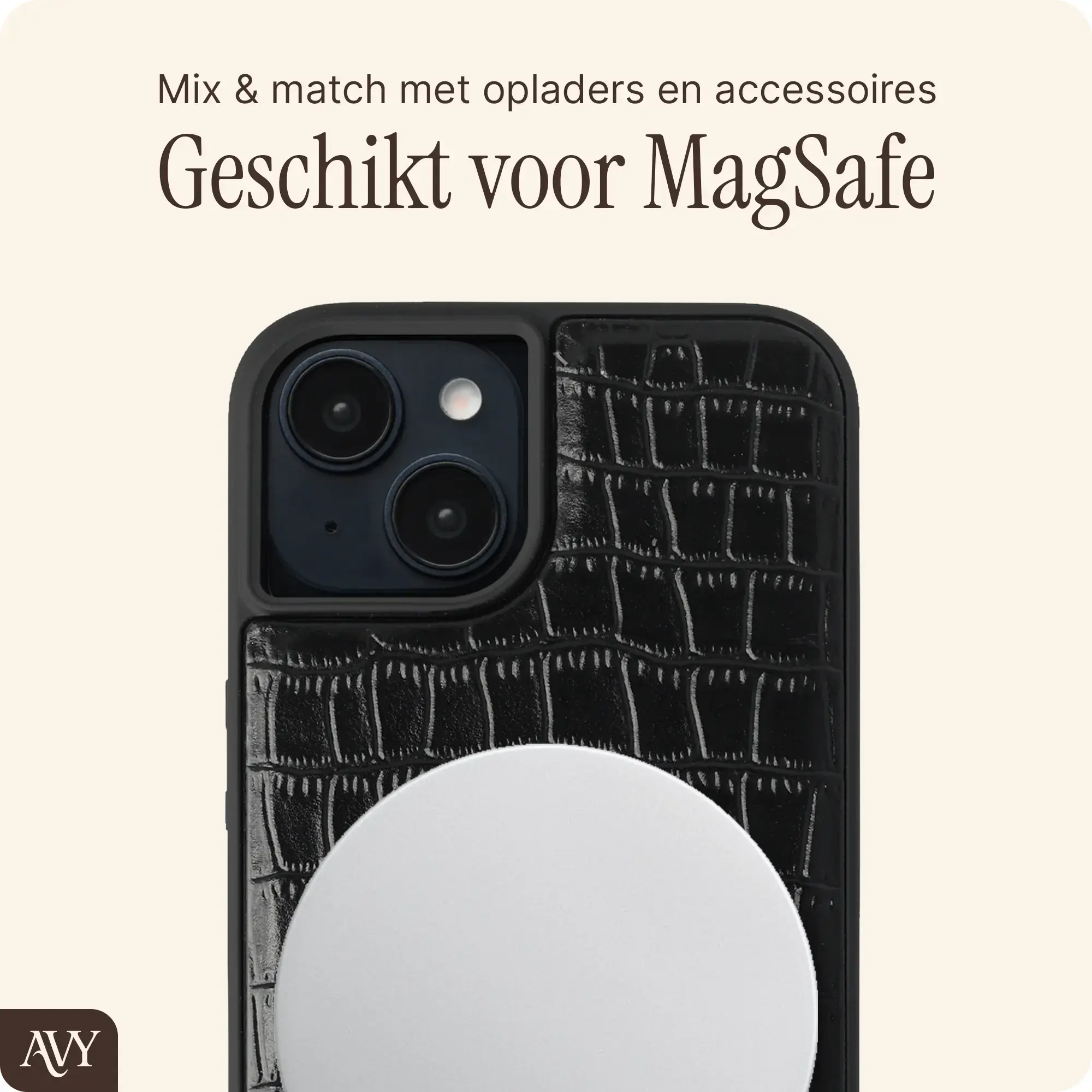 AVY Apple iPhone 14 / 13 - Classic Kit - Leather Croco Zwart afbeelding 5