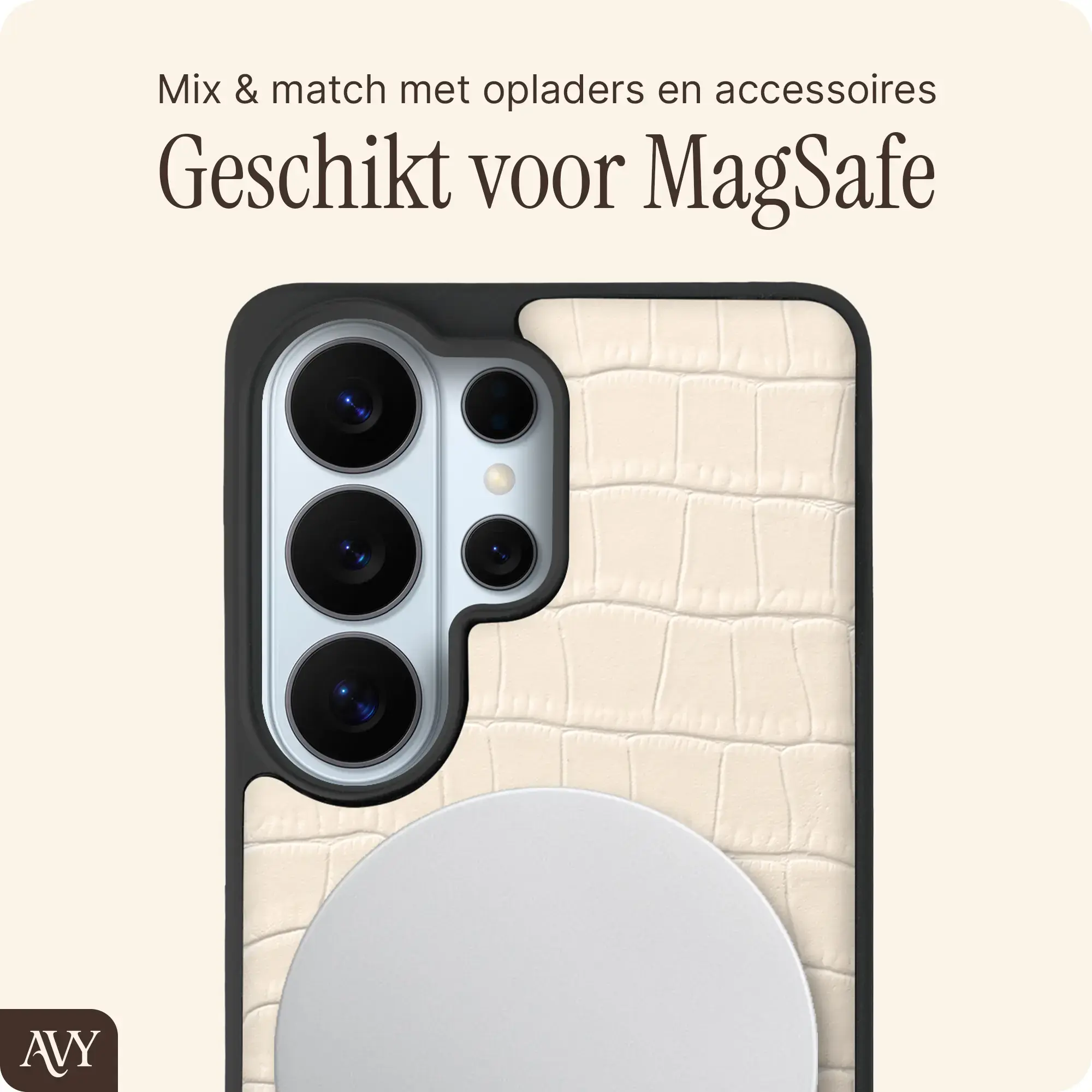 AVY Samsung Galaxy S26 Ultra - Classic Kit - Leather Croco Beige afbeelding 6