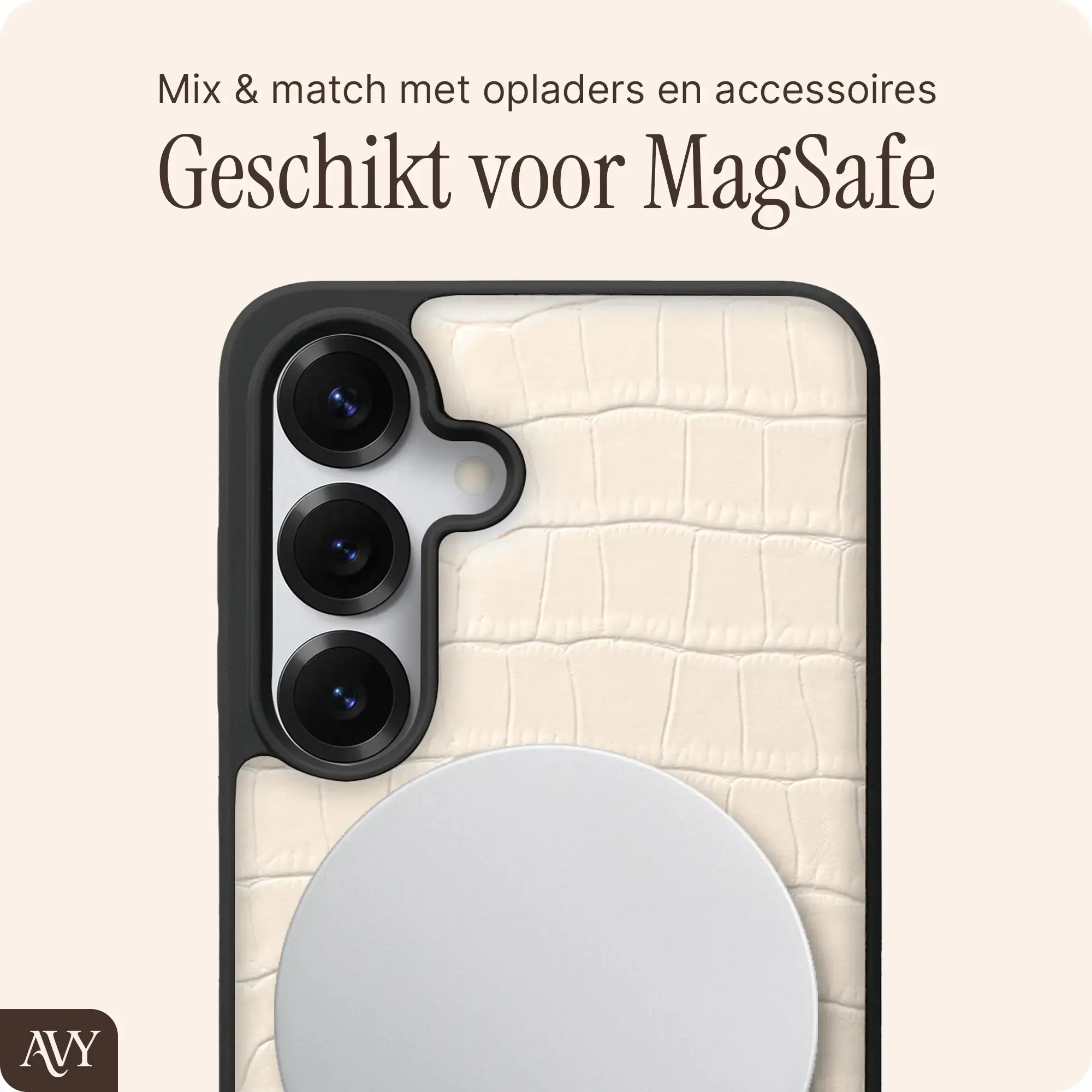 AVY Samsung Galaxy S25 / S24 - Classic Kit - Leather Croco Beige afbeelding 6