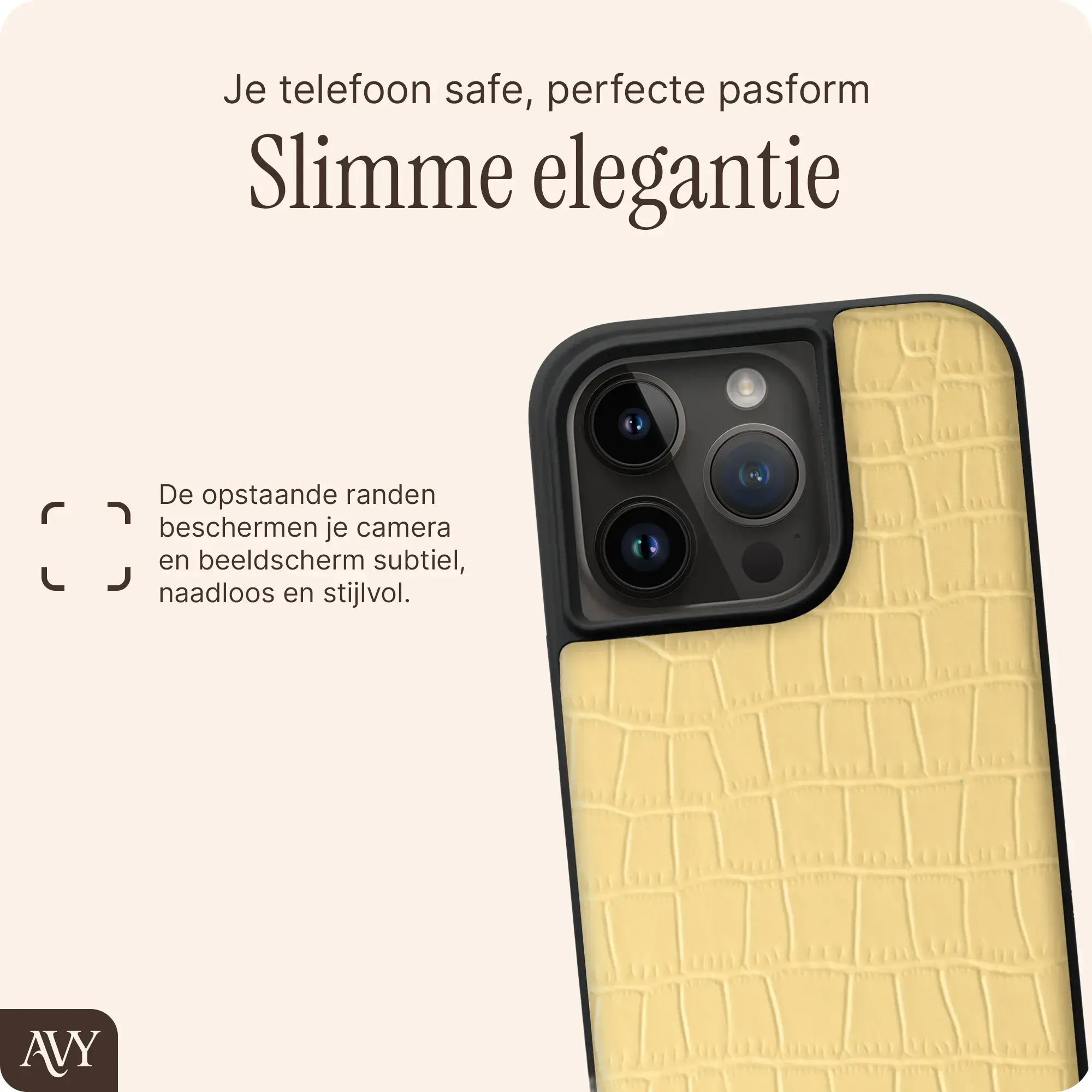 AVY Apple iPhone 15 Pro - Classic Kit - Leather Croco Geel afbeelding 10