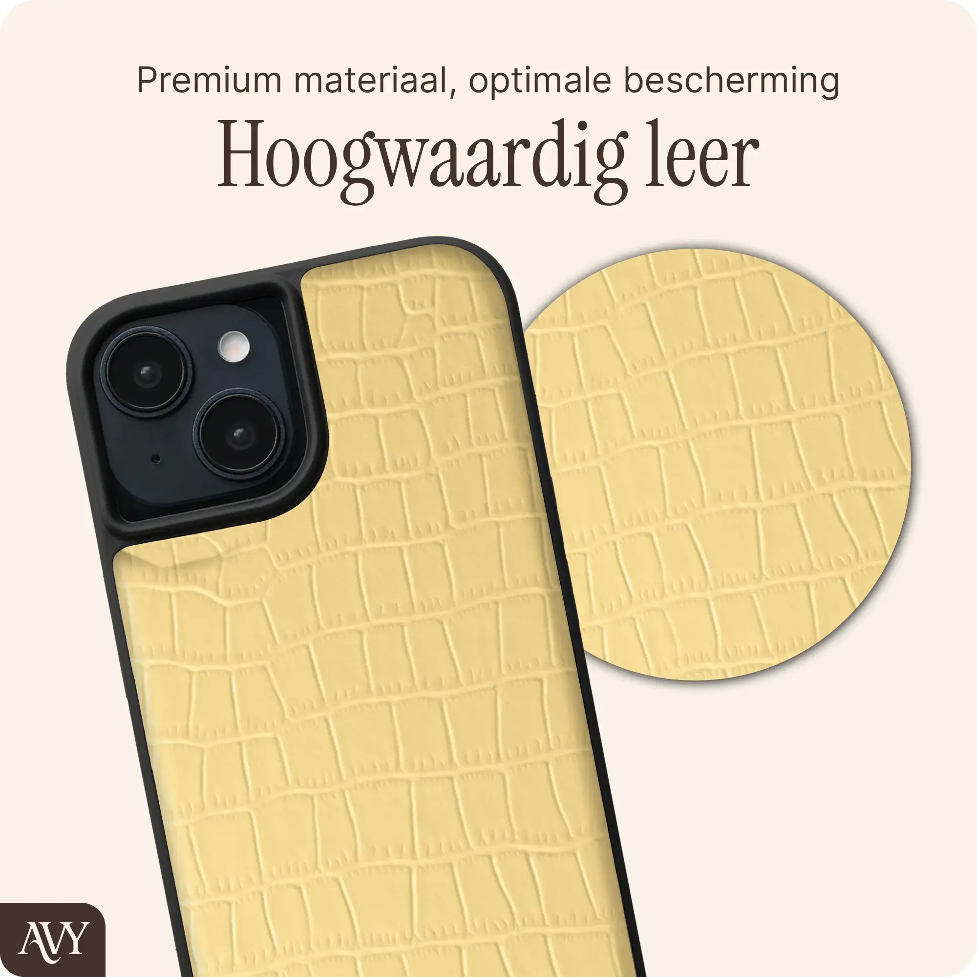 AVY Apple iPhone 14 / 13 - Classic Kit - Leather Croco Geel afbeelding 5