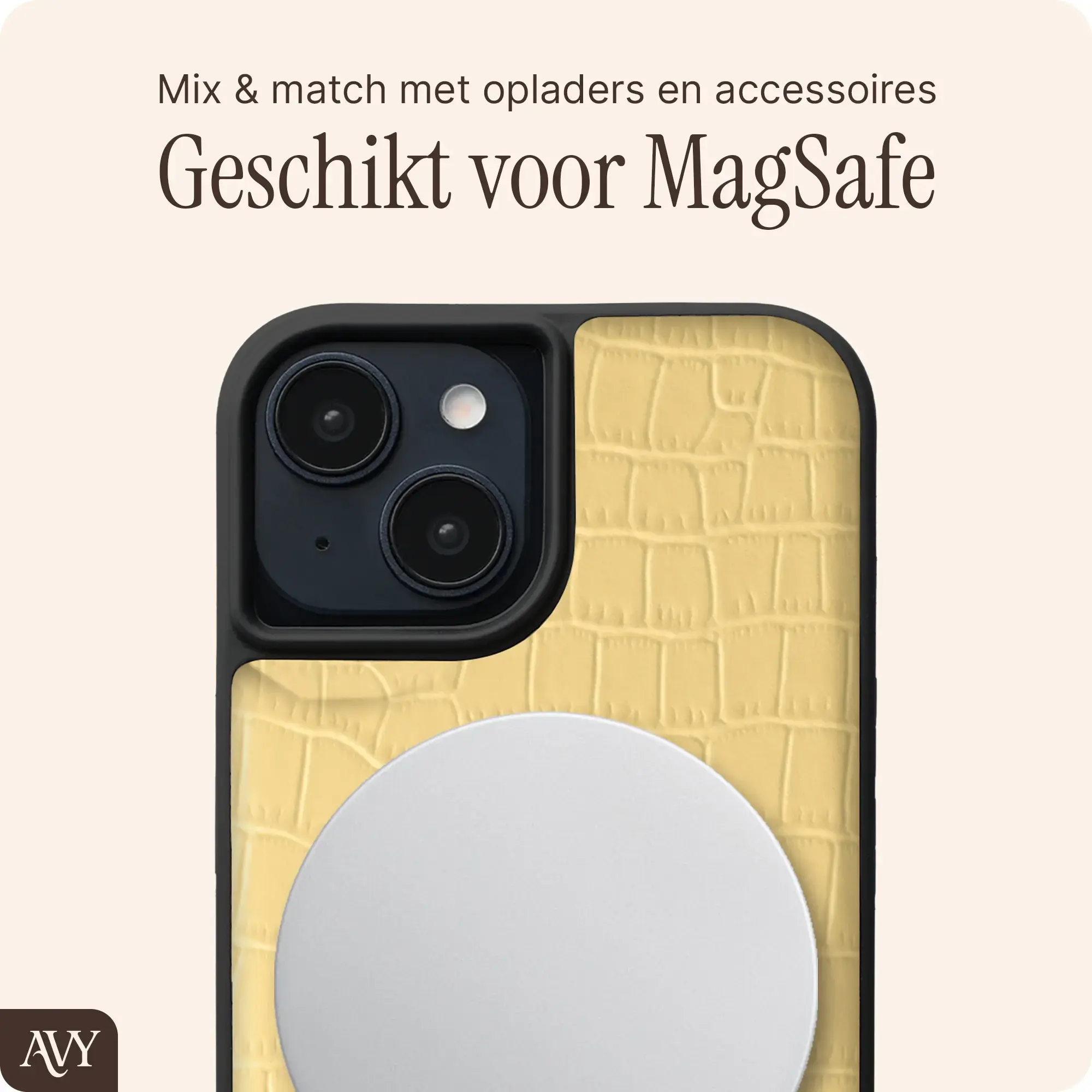 AVY Apple iPhone 14 / 13 - Classic Kit - Leather Croco Geel afbeelding 6
